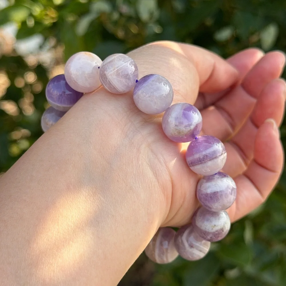 15mm chunky‎ stretchable purple dream amethyst bracelet 1166
